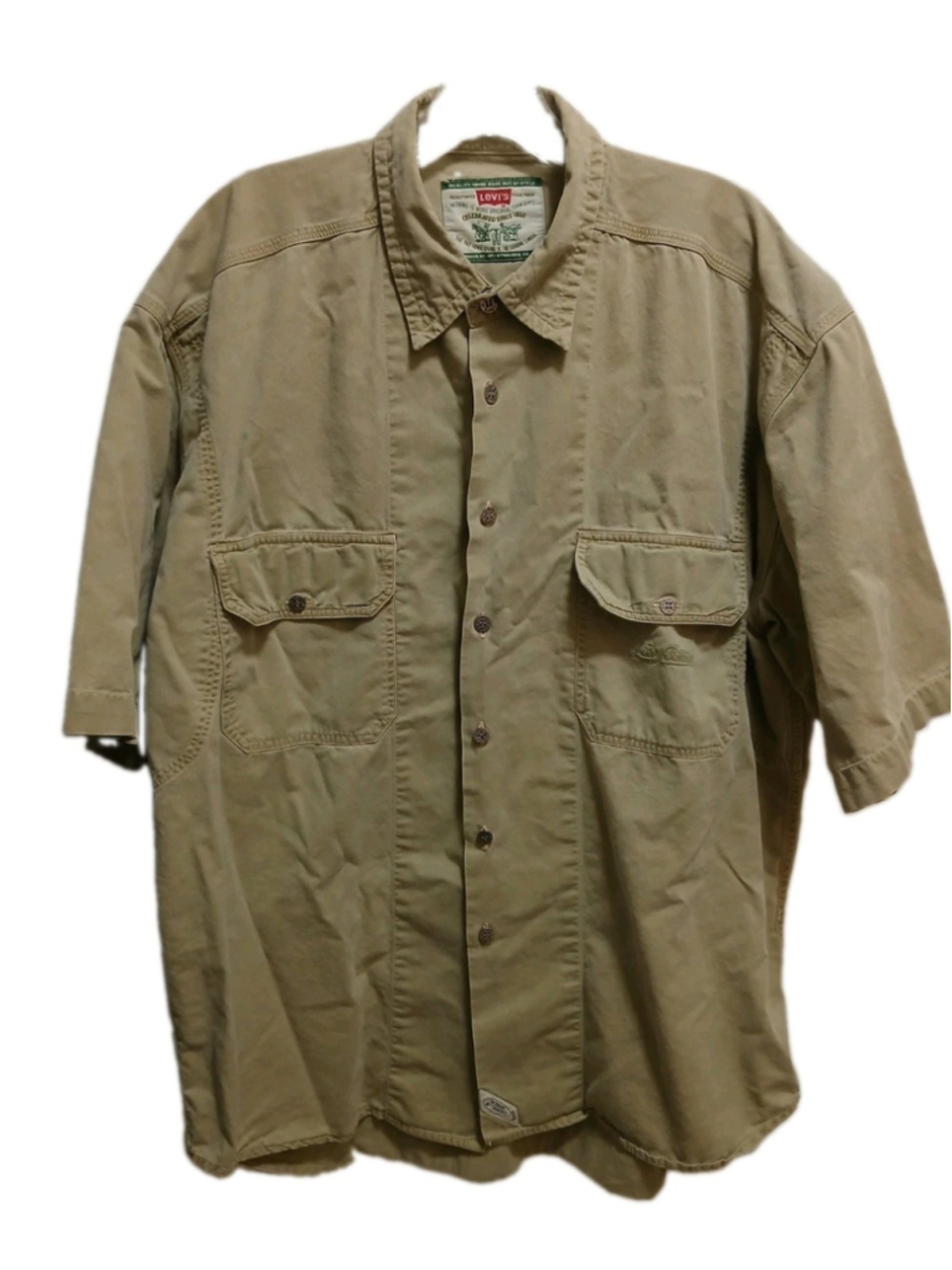 Vintage Levi's Mens Short Sleeve Button-Up Utility Shirt Sz L Green Cotton